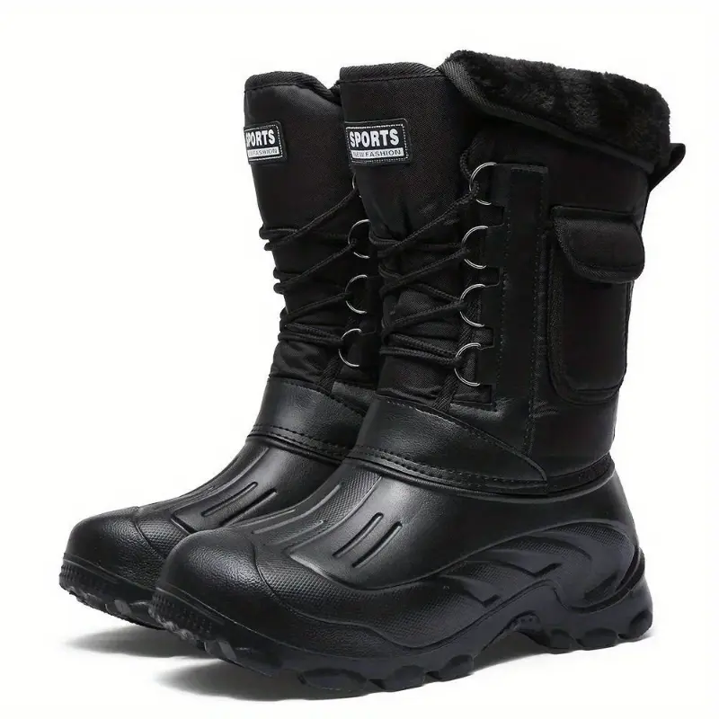2024 YYW1 Men's High-Top Waterproof Winter Male Shoes - Lace-Up Outdoor Boots with Synthetic PU, Durable Rubber Sole for Fishing & Snow Work