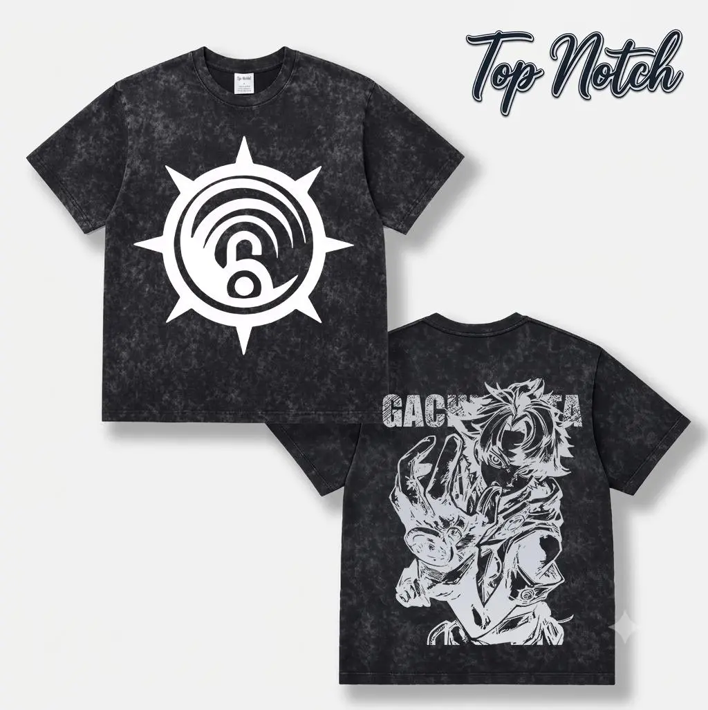 Vintage Acid Wash Anime Graphic T Shirt Genshin Impact Character Print Retro Distressed Oversized Washed Black Short Sleeve Tee Unisex Casual Gamer Streetwear Gift For Fans Men Women