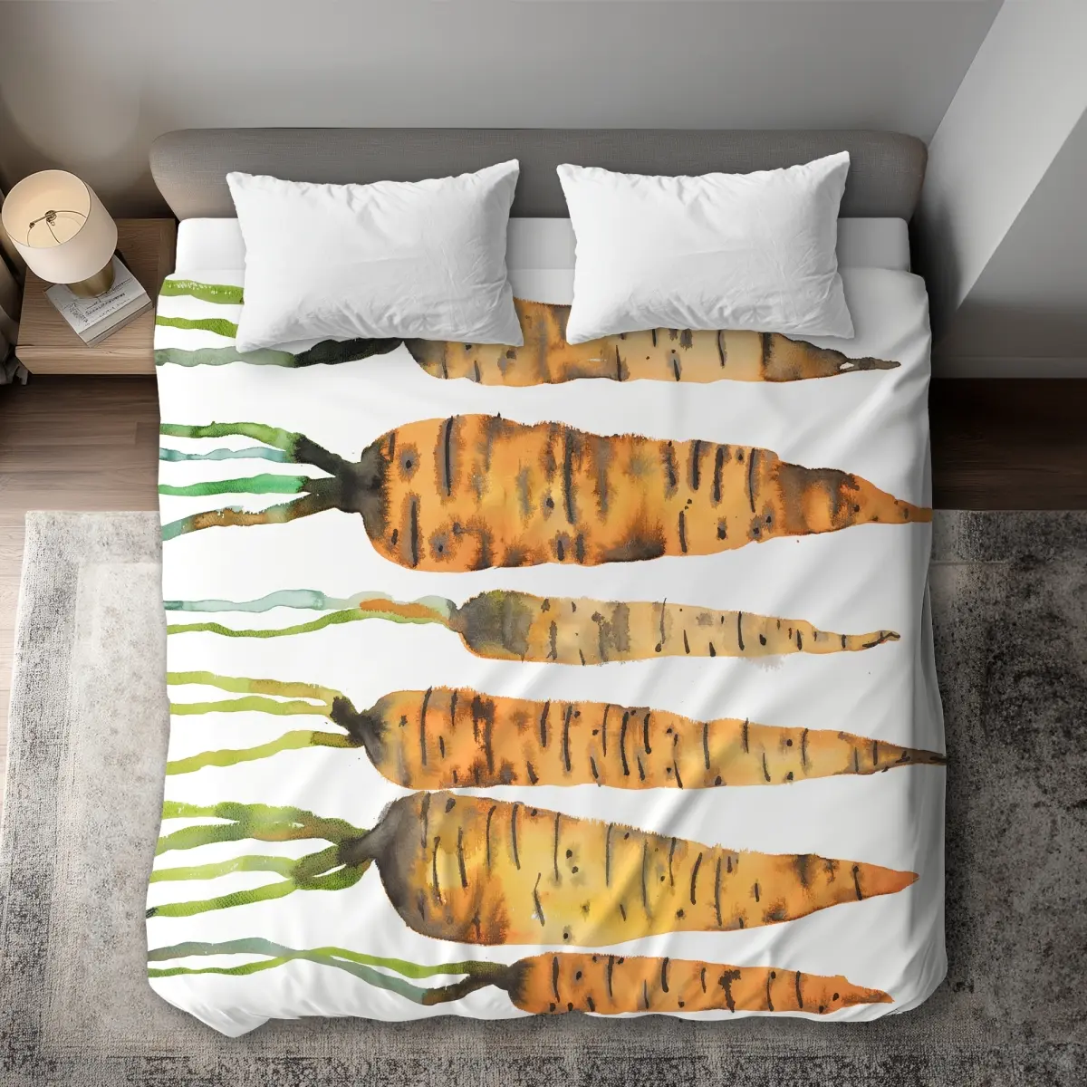 360 Stand King Size Duvet Cover - Food Kitchen Themed, Watercolor Carrots Design, Microfiber Face, Machine Washable, Playful Look Home Decor Textile Bedding, Comfortable Duvet Covers, Graphic Duvet Covers