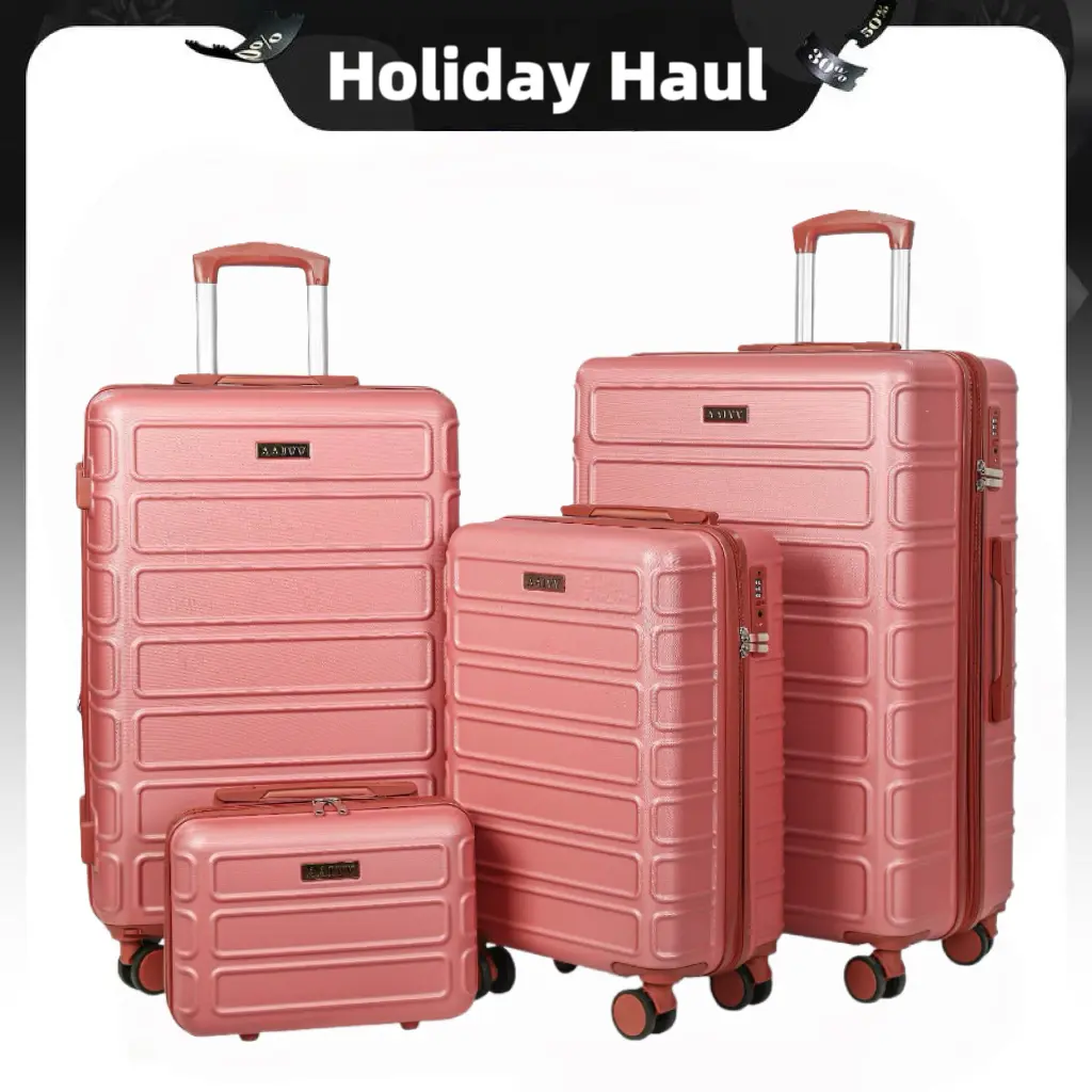 4 Piece Textured ABS Hardshell Luggage Sets with 360° Wheels, Includes 13, 20, 26 & 28 Inch Travel Bags for Back to School Haul, Bag Organization