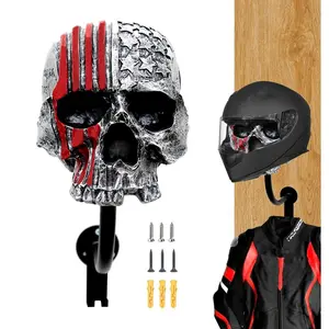 Motorcycle Helmet Rack Wall Mount Red Skull Helmet Holder with 2 Hooks Helmet Hanger for Coats Caps Baseballs and Rugby Helmet Motorcycle Accessories