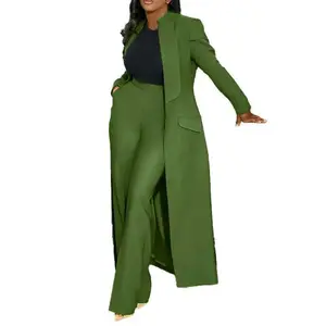 Women's Set Full Sleeve X-Long Blazer Coat+ Long Pant Suit 2025 Spring Streetwear Two 2 Piece Set Africa OL Work OutfitsCan be used with raincoat