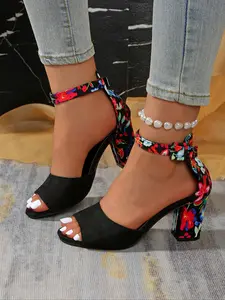 Women's New One Strap High Heel Sandals Summer Versatile Hollow Fish Mouth Roman Shoes Party Club Chunky Heels