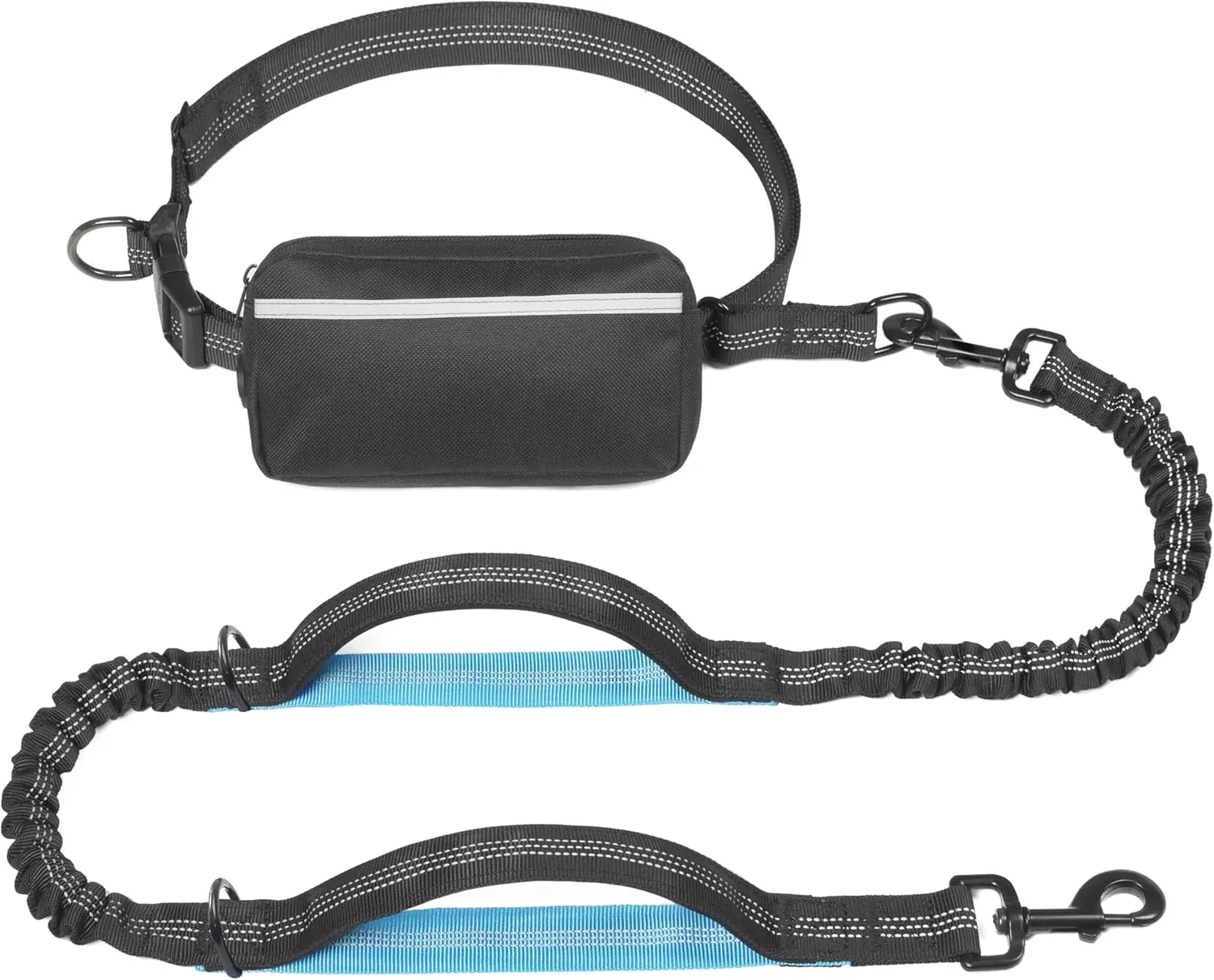 Hands Free Dog Leash with Zipper Pouch, Dual Padded Handles and Durable Bungee for Walking, Jogging and Running Your Dog (Large, 25-120 lbs, Black)