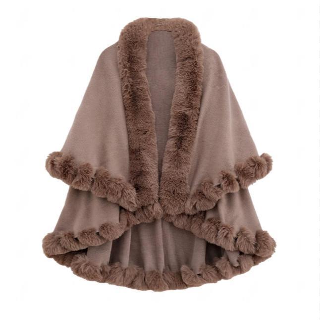 Wool collar double-layer imitation cashmere cape shawl knitted cardigan jacket women's autumn and winter jacket shawl