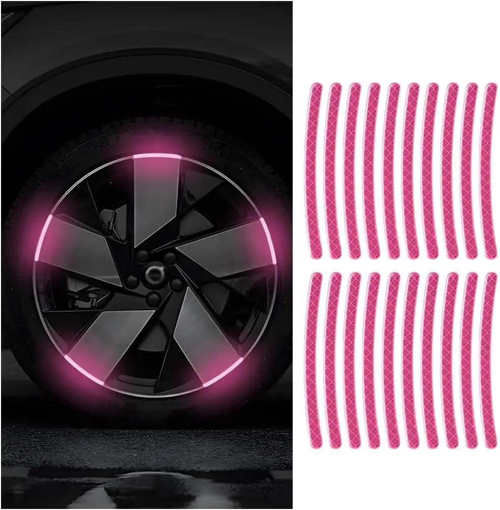 Zipelo 20PCS Stretchable PVC Reflective Stripes - 0.27 x 3.54 inches Glow in the Dark Luminous Multicolor Anti-Scratch Tape with Honeycomb Adhesives for Car Tire Rim Decor, Night Safety Warning, Universal Automotive Exterior Accessories