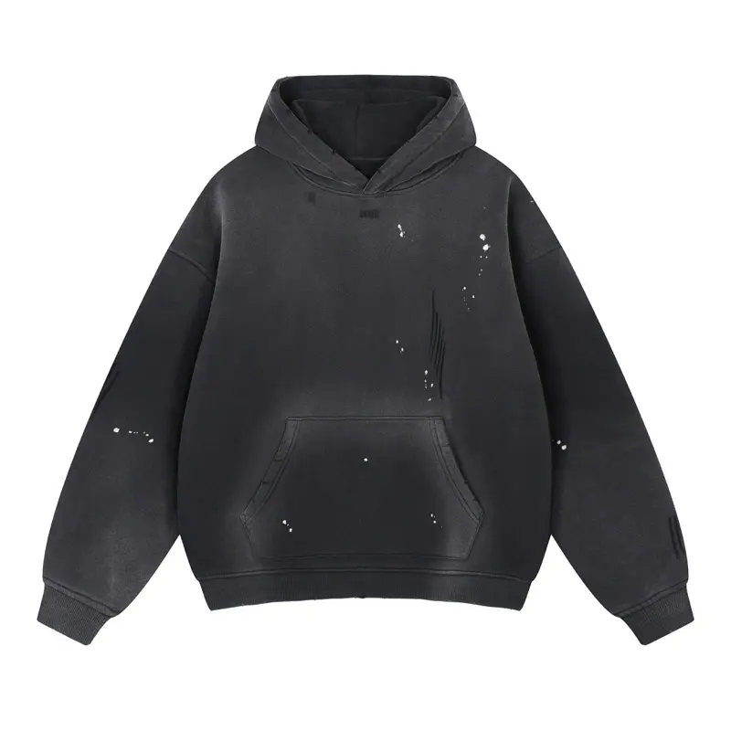 Unisex Vintage Washed Frayed Fleece Hoodie