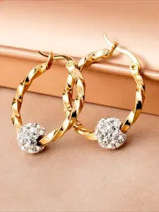 Elegant 18K Gold-Plated Stainless Steel Round Hoop Earrings, Earrings Jewelry, Sparkling Rhinestones-Perfect for Parties And Everyday Fashion, Innovative Earrings