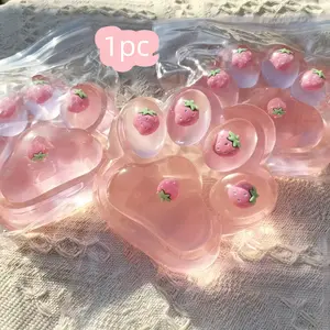 1pc，Cute Cat Paw Stress Relief Toy, Transparent Glitter Strawberry Finger Toy, Soft Slow Rebound Squeeze Toy, Anxiety Relief, Birthday Gift, Party Favor, Desk Decor