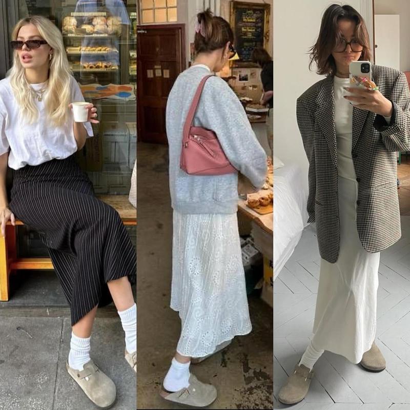 EVELLYHOOTD Women Men Genuine Suede Round Toe Cork Footbed Clogs Potato Shoes Slide Outdoor Gym Shoes with Arch Support Flat Buckle Clogs Retro Fashion Walking Shoes Slippers 【Wide Feet PLS SIZE UP 】