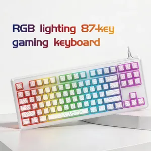 87-Key White RGB Gaming Keyboard Wired – Compact LED Backlit Keyboard with 19-Key Anti-Ghosting, Ergonomic Design for PC Gamers, Students & Back to School Gift