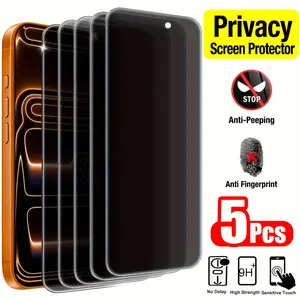 5-Pack Phone Screen Protector Film, Anti-Spy Privacy Glass, High Transparency, Compatible with iPhone 17/16/15/14 Series, Anti-Fingerprint