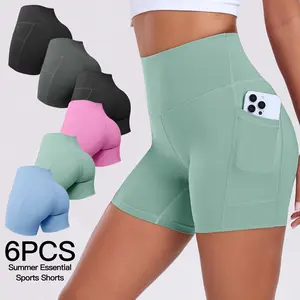 Pack of 6 High-Waisted Women’s Athletic Short — Soft fabric with excellent stretch; tight yoga pant for yoga, running, and gym workouts,summerwins