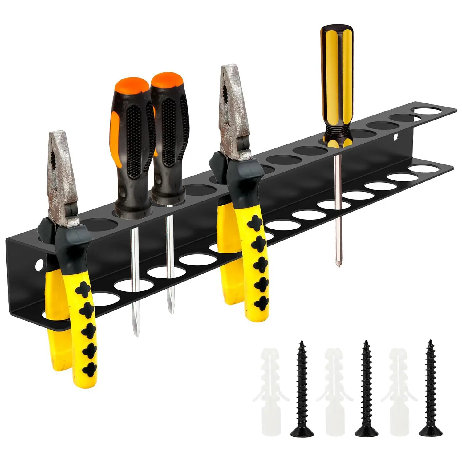 Wall Mounted Tool Organizer Rack, Heavy Duty Metal Screwdriver and Pliers Holder with Screw , Garage Tool Wall Organizer for Workshop, Shed, Garage, Kitchen Cabinet - Saves Space, Easy Installation