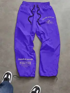Men's Fashion Casual Sports Pants, Running Pants, Letter Print, Nylon Fabric, Durable, Adjustable Elastic Cuff, Perfect for Daily Wear and Outdoor Hiking