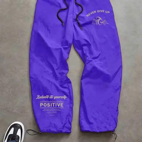 Men's Fashion Casual Comfy Sporty Pants, Letter Print, Nylon Fabric, Durable, Adjustable Elastic Cuff, Perfect for Daily Wear and Outdoor Hiking