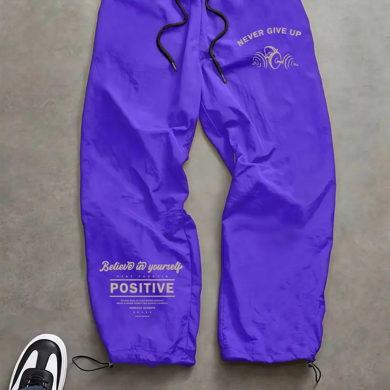 Men's Fashion Casual Comfy Sporty Pants, Letter Print, Nylon Fabric, Durable, Adjustable Elastic Cuff, Perfect for Daily Wear and Outdoor Hiking