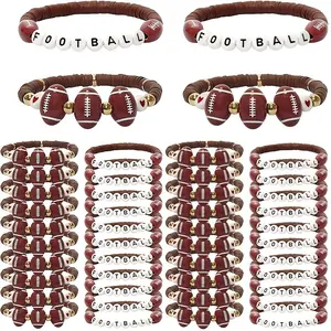 Set of 48Pcs Sports-Themed Charm Bracelets, Perfect As Bulk Gifts for a Football Party, Featuring Adjustable Bead Designs, Ideal for Decorating And Gifting to Women And Friends