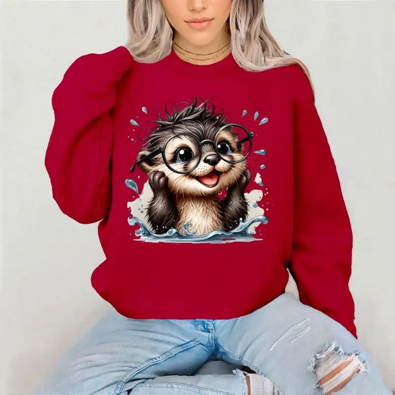Otter Crewneck Sweatshirt Gildan Everyday Style Super Soft Unisex Fit Streetwear Graphic Top warm Womenswear Casual Printed Long Sleeved coffee