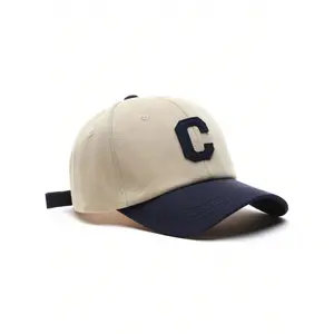 C Logo Patch Baseball Cap - Vintage Washed Cotton, Unstructured Curved Brim Dad Hat for Daily Wear