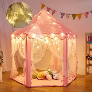 Princess Castle Play Tent Pink Star Lights 55x53 Portable Durable