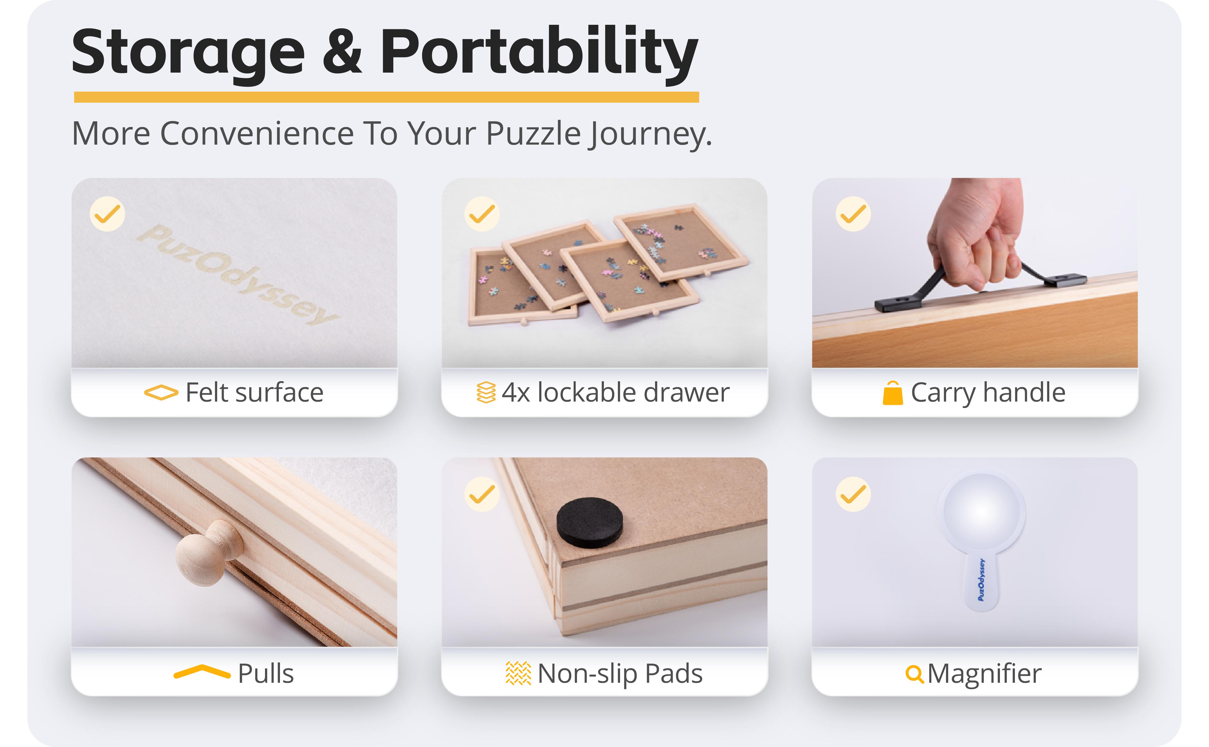 1500 Pieces Rotating & Tilting 2-in-1 Puzzle Board 26" x 35" with 4 Drawers 1 White Puzzle Mat 1 Lazy Susan , Wooden Portable Storage Jigsaw Puzzle Table with Handle Ideal Gift，Spinning Tilting Portable Jigsaw Puzzle Table for Adults Professional Puzzle