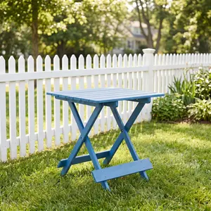 Folding Square Table Patio Outdoor solid wood Table for Backyard, Balcony, Portable Design Space-Saving Blue