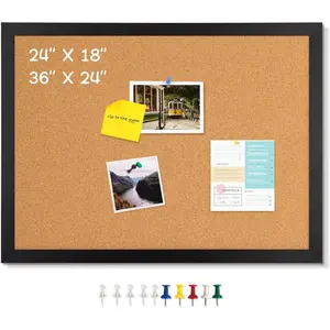 Cork Board 24" x 18" Black Wooden Frame Bulletin Board for Wall, Office Room Pinboard