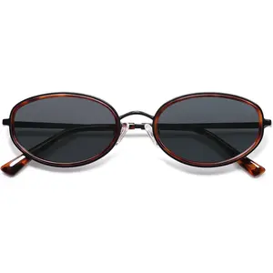 Trendy Oval Round Polarized Sunglasses for Women Men, Chic Retro Narrow Circle Sunnies SJ1248