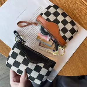 Checkerboard Pattern Zipper Wallet Casual Versatile Coin Purse for Women Trendy All-match Exquisite Wallet for Birthday Gift Dual Pouch Wristlet Envelope Clutch