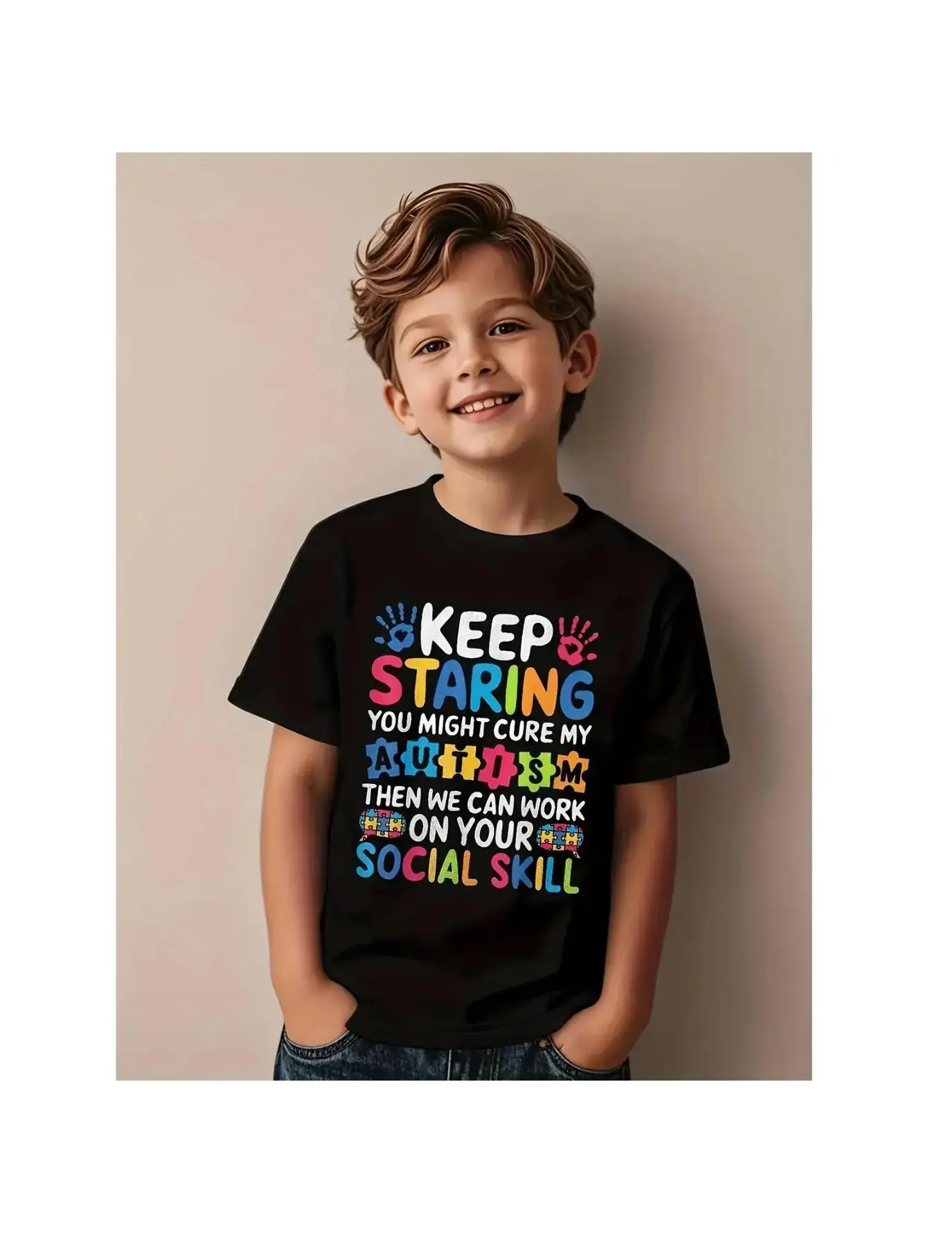 Keep Staring at You Might Cure My Autism Awareness Jigsaw Puzzle Boy T-Shirt, Kids T-Shirt, Boys And Girls T-Shirt