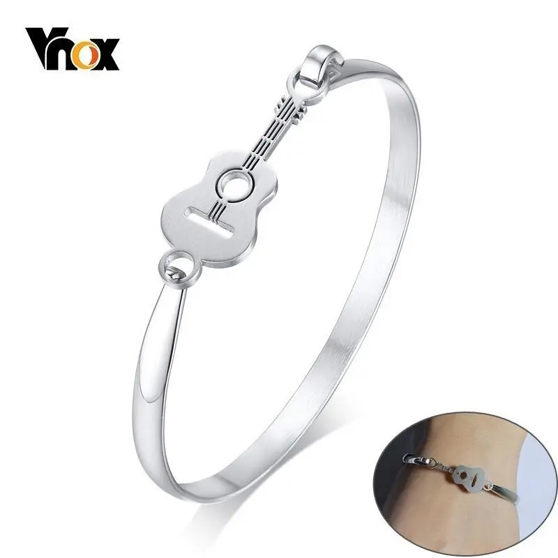 Vnox Women Elegant Guitar Charm Cuff Bracelet Bangles Stainless Steel Music pulsera femenina Gift Accessory