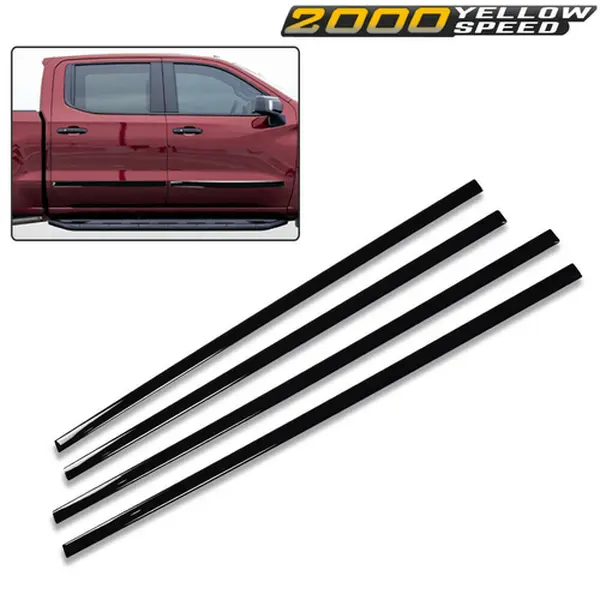 Body Side Molding Trim Set Of 4 Fit For Silverado Sierra Crew Cab 2014-2018 Durable Matte Black Protection Guard