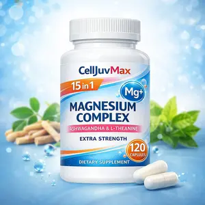 Magnesium Citrate & Glycinate Complex - 15-in-1 Formula, Cortisol Support with Ashwagandha & L-Theanine, Natural Dietary Minerals, 120 Vegan Capsules