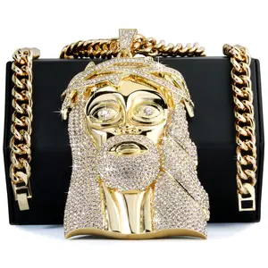 Huge XL - Jesus Piece Fully Iced | Curb Cuban Necklace Gold Plated