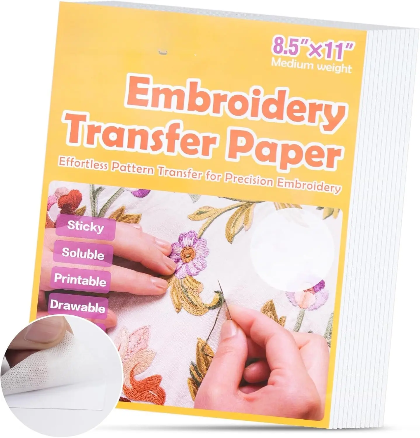 12 count Water Soluble Embroidery Paper, 8.5"X11" Stick and Stitch Embroidery Transfer Paper, Wash  Stabilizer for Embroidery, Embroidery Paper Wash  Printable