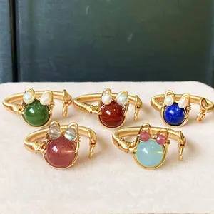 High Quality Crystal Cat Ring Healing Natural Crystal Gorgeous Stone Bead Beads Gemstone Jewelry Energy Healing Love Girlfriend Boyfriend Souvenir Valentine Father Mother Anniversary New Year Christmas Halloween Birthday Gift