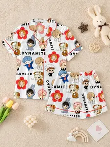 Cartoon Satin Pajama Set – Cute Kpop Sleepwear for Women, Soft Loungewear,Kpop Pajama Set, Gift for Fans