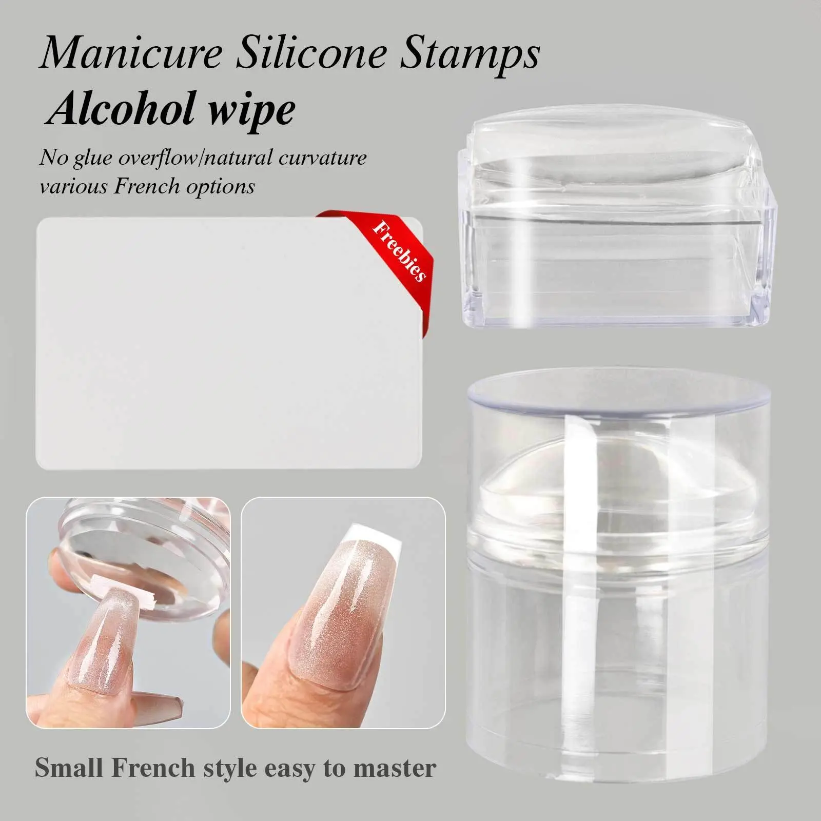 Square/Round Silicone Nail Stamper with Cap, Alcohol Wipeable Nail Art Stamping Plates Kit, French Manicure Template Stencil with Stamper Scraper, DIY Nail Polish Stamping Accessories Tools