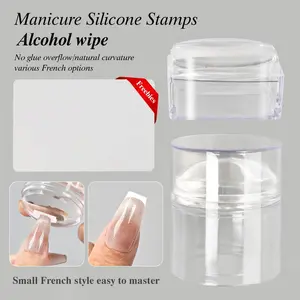 Square/Round Silicone Nail Stamper with Cap, Alcohol Wipeable Nail Art Stamping Plates Kit, French Manicure Template Stencil with Stamper Scraper, DIY Nail Polish Stamping Accessories Tools