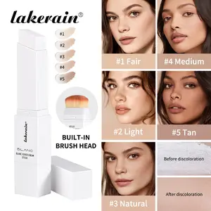 Lakerain Blanc Color-Changing Foundation Stick, Dual-Ended Matte Concealer, Base Makeup with Brush, Hydrating, Moisturizing, Waterproof/Sweatproof, Buildable Coverage, 5 Shades for All Skin Tones