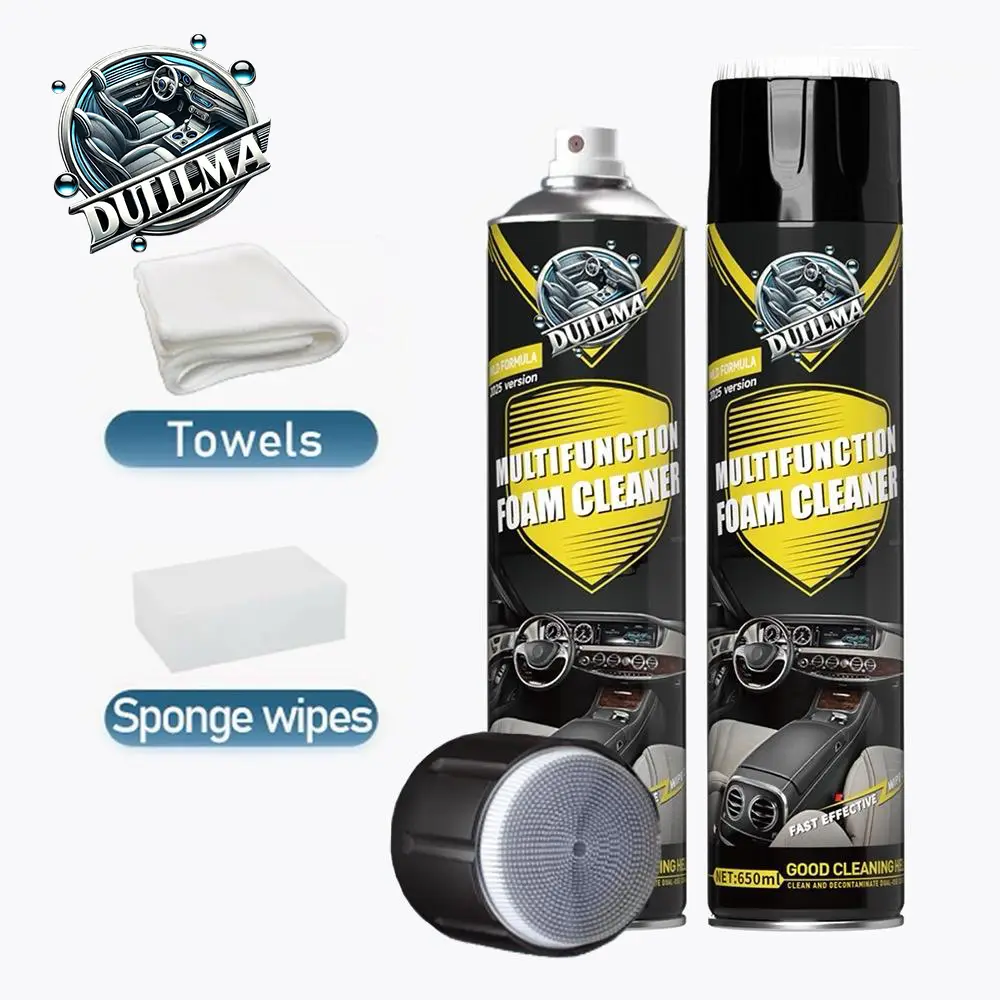 650ml Multi-Purpose Car Upholstery Foam Cleaner with Sponge and Cloth, No Rinse Needed, Keeps Your Car Interior Clean and Fragrant.