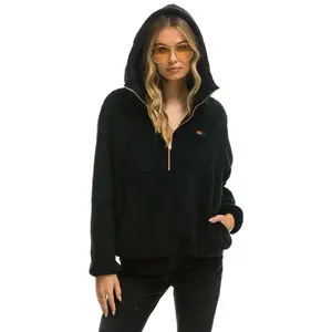 TEDDY UNISEX HOODED HALF ZIP JACKET - BLACK