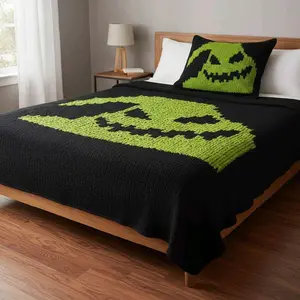 Oogie Boogie Nights Chunky Knit Blanket Cozy Handmade Throw Oversized Snuggly Bed Couch Blanket for Spooky Halloween Decor
