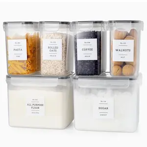 6 Pcs Airtight Flour and Sugar Containers with 132 Kitchen Pantry Labels Preprinted - Stackable Plastic Cereal Storage Canisters with Lids