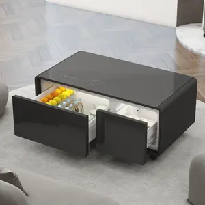 Modern Smart Coffee Table with Built-in Fridge, Bluetooth Speaker, Wireless Charging, Touch Control Panel, USB Interface, Outlet Protection, Atmosphere light