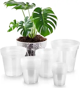 24 count 4/5/6/7/8/9 Inch Large Size Clear  Pots Variety Pack  Pots with Drainage Holes Planters for Indoor  Flexible Transparent Plastic  Bottle