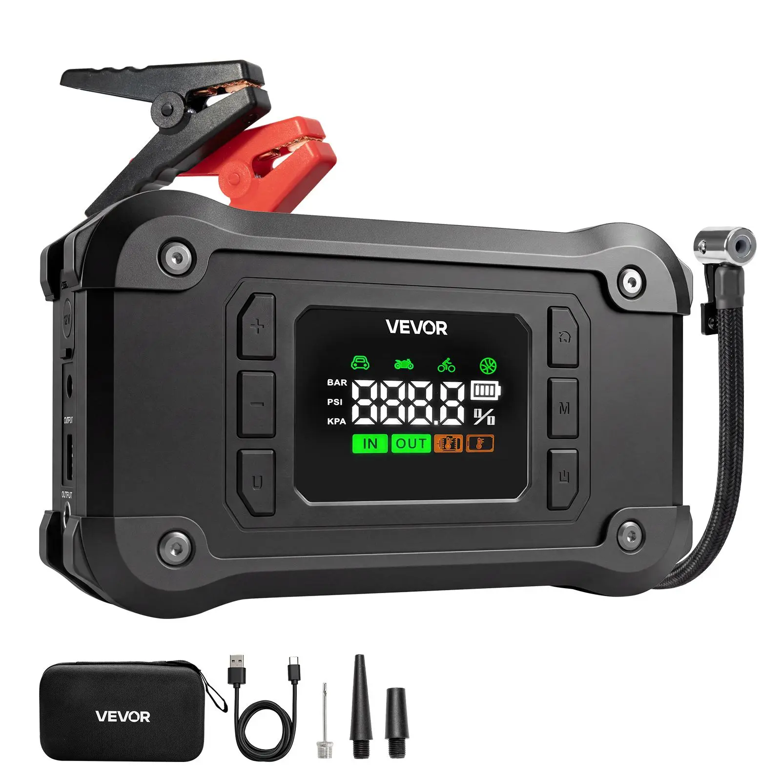 【BackToSchool】VEVOR Jump Starter with Air Compressor 8000A Peak Car Battery Jump Box, Portable for 9.0L Gas / 8.0L Diesel, 150 PSI Auto-Shutoff Tire Inflator, Power Bank, 12V Battery Charger, with LED Flashlight