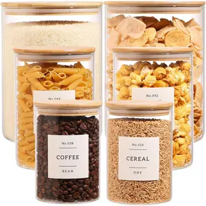 6-Pack Borosilicate Glass Storage Jars with   + 132 Pre-Printed Pantry Labels Included,  Thicken Airtight Containers for Flour, Sugar, Rice, Microwave & Freezer Safe(100OZ/54OZ/27OZ)
