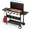 ROVSUN 2/4 Burner Portable Propane Griddle with Enameled Tray & Lid, 20000/40000 BTU Rolling Flat Top Gas Grill with Electronic Ignition, Side Shelves & Regulator for Outdoor Cooking Camping BBQ Tailgating